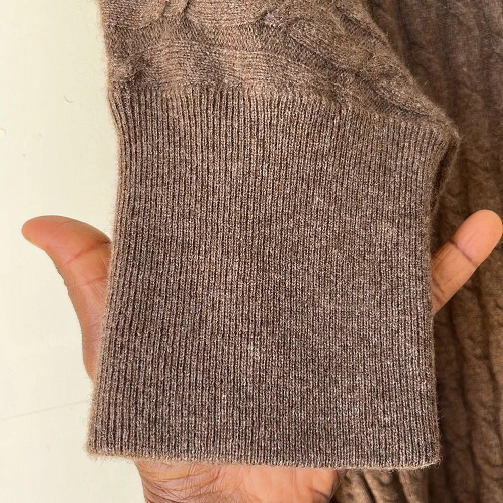 Garnet Hill 100% Cashmere Cable Knit Brown Sweater Size L - Picture 6 of 12